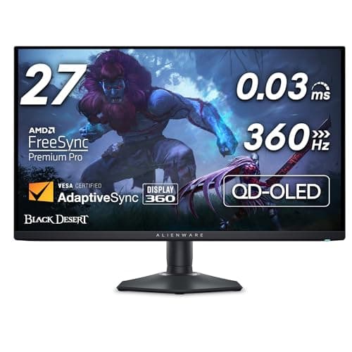 Alienware 27 Gaming Monitor - AW2725DF, QHD (2560x1440), 360Hz, QD OLED | 0.03ms, AMD FreeSync Premium Pro, 99.3% DCI-P3, HDR400, USB-C, 2 DisplayPort, HDMI, 4 USB, 3 Year Warranty