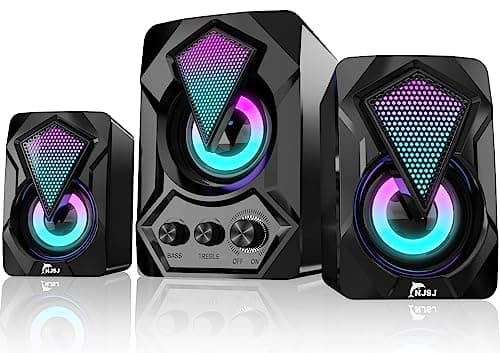 NJSJ PC Speakers with Subwoofer,USB-Powered Mini 2.1 Stereo Multimedia Speaker System with RGB Gaming LED Light up Wired 3.5mm Audio for Computer Laptop Monitor,Tablets,11W