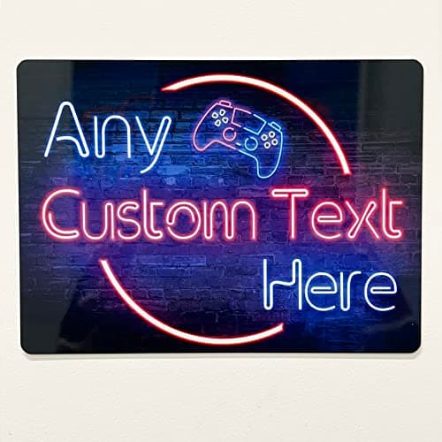 Personalised Neon Effect Gamer Clipart Printed Metal Sign wall art A3 Bar Add Name
