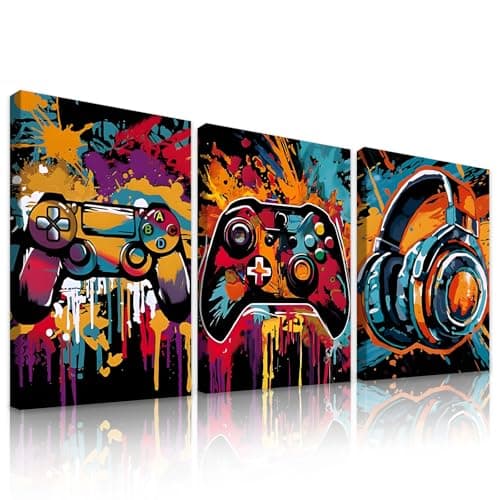 milaosk 3Pcs Gaming Canvas Wall Art Framed Graffiti Pictures Posters Prints