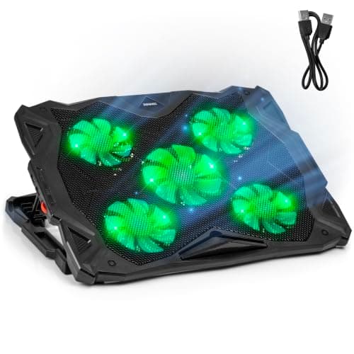 Duronic Laptop Cooling Pad LC1, Ergonomic Cooler with 5 Quiet Cooling Fans, Lightweight, Adjustable Height and LED lights, Perfect for Work, Study and Gaming