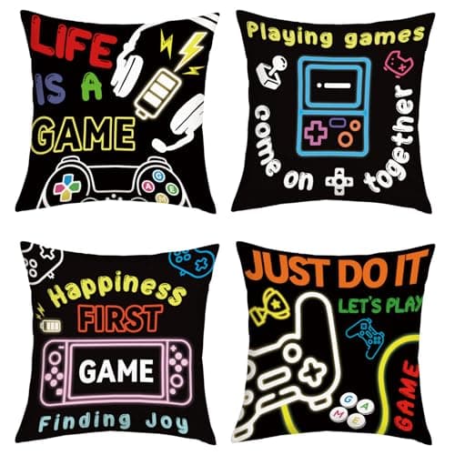 Joymaison 45x45 Pack of 4 Video Game Controller Throw Pillow Cushion Covers
