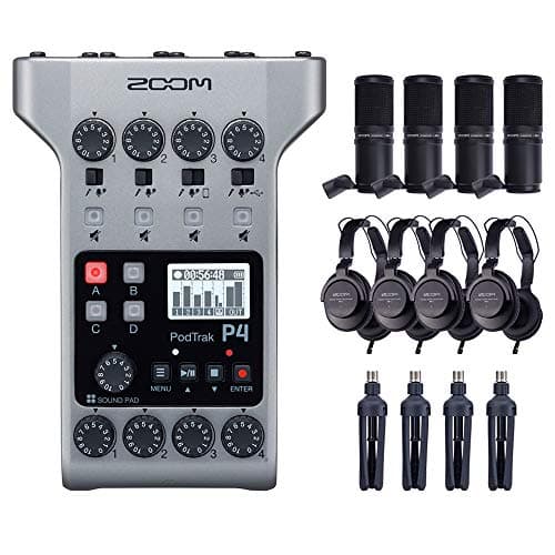 Zoom PodTrak P4 Portable Multitrack Podcast Recorder Bundle with 4X Zoom ZDM-1 Podcast Pack