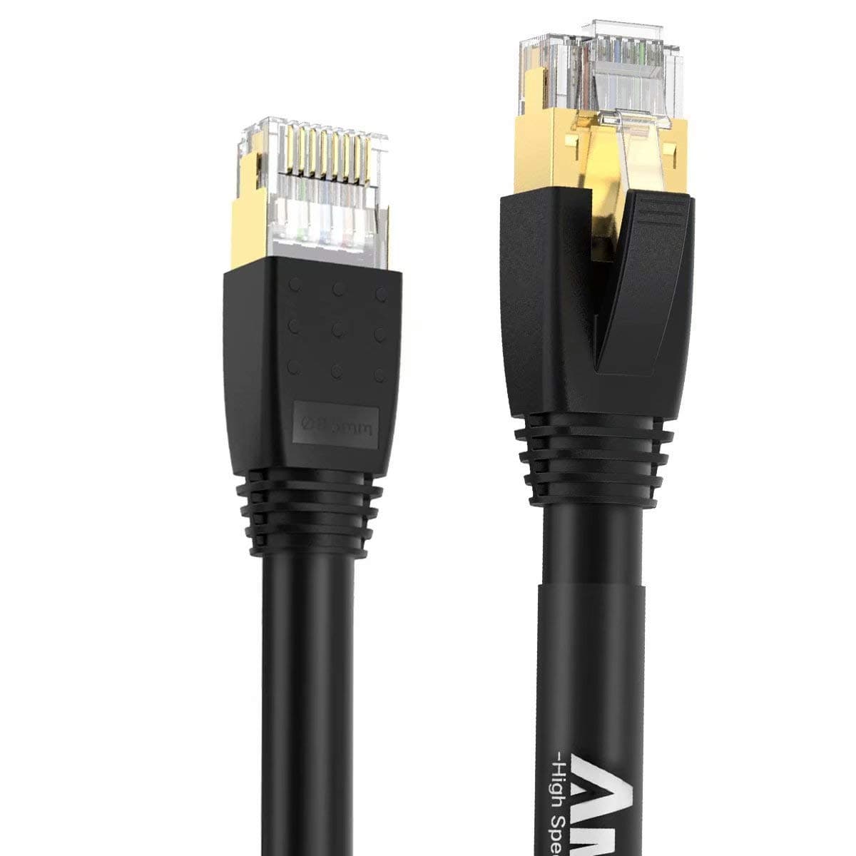 AMPCOM CAT8 Ethernet Cable 25G/40G (2000MHz) Network for Gaming, PlayStation, TV, Xbox, Switch, Router- 2M Black