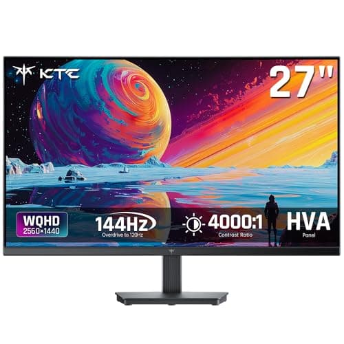 KTC 27 Inch Monitor 1440P, QHD 2K@144Hz IPS Monitor, HDR10, 1ms MPRT, 129% sRGB, 300cd/㎡ brightness, adaptive sync for working and gaming, black H27T27S