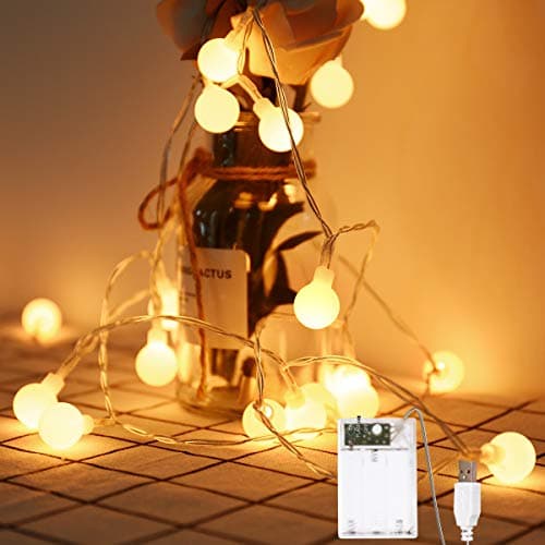 Fulighture Fairy Lights Battery Operated or USB 2 Modes, 16ft 40LED Ball Globe