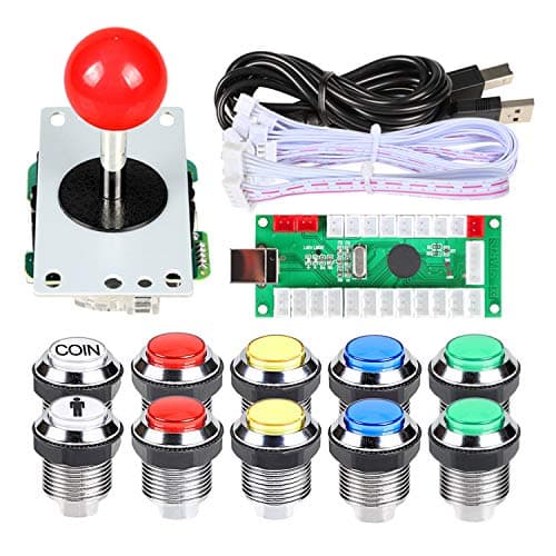EG STARTS Arcade DIY Kit USB Encoder To PC Joystick + 8 Ways 5 Pin Stick + Chrome Plated LED Illuminated Push Button 1 Player & Coin Buttons For Arcade Mame Raspberry Pi 2 3 3B Games