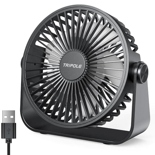 TriPole USB Desk Fan, 3 Speeds Adjustable Strong Wind Table Fan, 360° Head Rotatable 1.5 m Cable Personal Desktop Fans, 4.5 Inches Portable Mini Fan for Table Home Bedroom Office Indoor Outdoor, Black