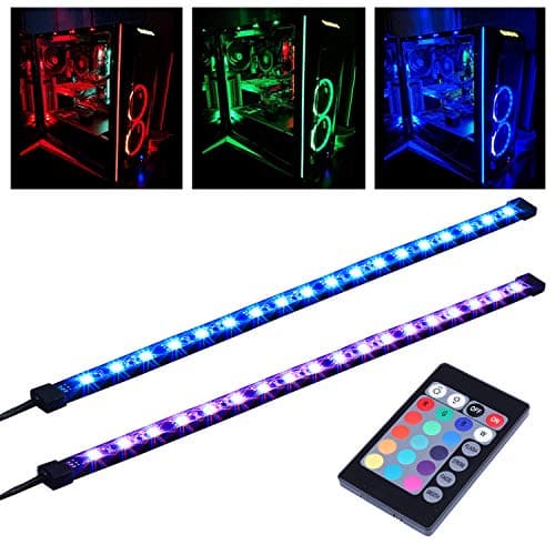 Ubanner DS-R01 Full Kit RGB LED Strip Computer Lighting via Magnet with 24 key Remote Controller for Desktop Computer Case Mid Tower Full Tower (5050 SMD 2pcs 18leds 30cm R Series