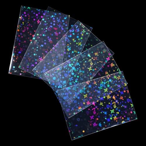 200Pcs Holographic Card Sleeves, 3.5x2.5 in Clear Photocard Sleeves, Laser Flashing Sleeve Cover, Transparent Waterproof Trading Card Protective Cover for Photocard Game Cards Collectors (Star)