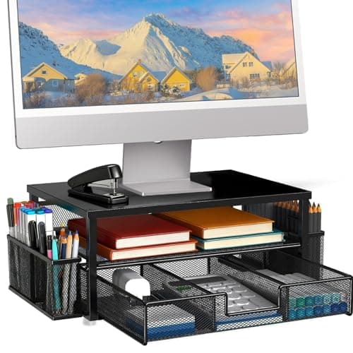 Monitor Stand Riser, Office Desk Shelf, 2-Tier Metal Computer Stands