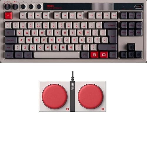 8Bitdo Retro Mechanical Keyboard, Bluetooth/2.4G/USB-C Hot Swappable Gaming Keyboard with 87 Keys, Dual Super Buttons and Super Stick for Windows and Android - ISO UK Layout - N Edition
