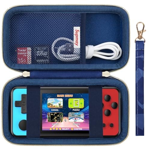 Supmay Carrying Case Compatible with ZHISHAN/Aojiao/KAVOYI/Beico 32 Bit Handheld Games for Kids, Portable Arcade Gaming Player Storage Holder Travel Bag with Mesh Pocket for Battery, USB Cable, Blue