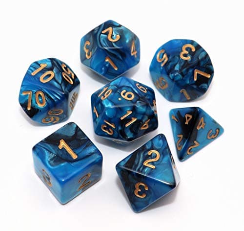 Blue Mix Black Dice DND Polyhedral Dice Set for Dungeon and Dragons D&D RPG Role Playing Games 7-Die Set