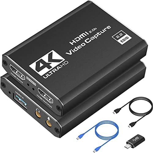 4K HDMI Video Capture Card, Cam Link Game Capture Card Nintendo Switch, 1080P 60fps Audio Video USB Capture Card for Streaming/Gaming/Video Conference/Teaching, Works for PS4/PS5/Xbox/Wii U/3ds/Obs | Audio Video Capture, 4K HDMI Loop-Out, Work for PS5/PS4/Switch/Xbox/PC/Camera/OBS, Game Screen Recorder Streaming Equipment