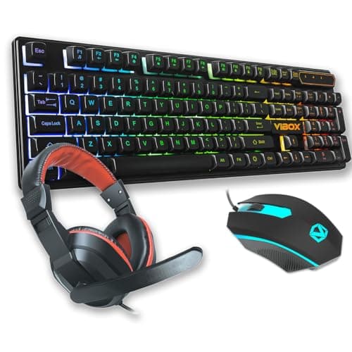 Vibox Gaming 3-in-1 Bundle V1 | LED Backlit UK Layout Keyboard, RGB Mouse, Headset (Black)