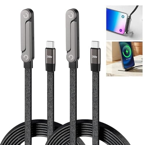 2PCS Invisible Stand Charging Cable, T-Shaped Foldable Phone Charger Cables with Type C Multi-Angle Adjustable Stand, 5 FT 240W Fast Charging Cable for Smartphones,Tablets, Laptops and Gaming Devices
