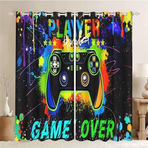 SMchwbc Gaming Curtains, Game Room 100 x 140 cm, Opaque Waterproof Fabric, Set of 2 (1.150 x 166 cm)