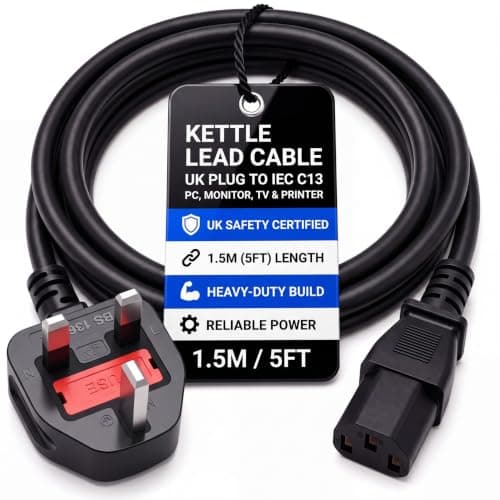 Kettle Lead, PC Power Cable, IEC C13 for TVs, Monitors & Computers, 1.5M