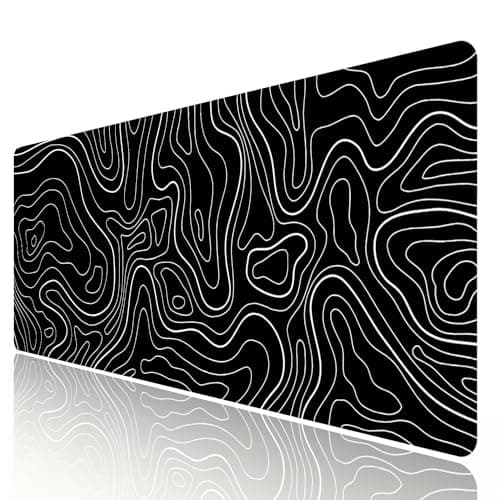 HGWALP Large Gaming Mouse Pad & Extended XXL(900 x 400 x 3mm) Computer Game Mouse Mat, Long Desk Pad with Stitched Edges for Keyboard Home Office Gaming Work Big Desk Pad-Black Topographic