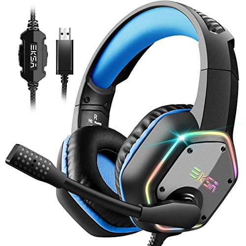 EKSA E1000 USB Gaming Headsets for PS4/PS5 Console Laptop(Blue) | Headsets with Microphone, Noise Cancelling Headphones, 7.1 Surround Sound Wired Headset & RGB Light, Gaming Headset for PC