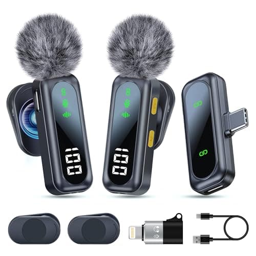Microphone with Magnetic Clip and LED Display, Mini Microphone，Wireless Bluetooth Lavalier Microphone for iPhone,Android, iPad, for Video Recording, Streaming, Interview, Vlog,Tiktok,YouTube