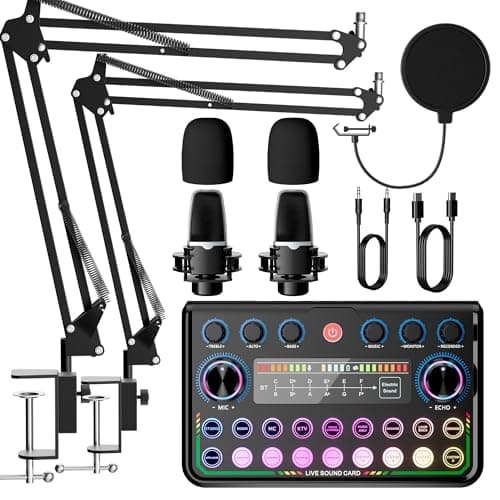 SINWE Podcast Equipment Bundle for 2,Audio Interface with Podcast Microphone for Smartphone & PC,All-in-One DJ Mixer,Plug-and-Play,Perfect for Streaming, Singing, YouTube & Gaming