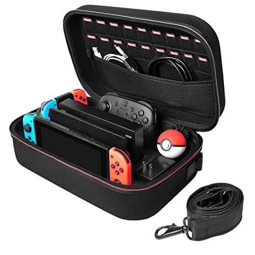Deruitu Carrying Case Compatible with Nintendo Switch/Switch OLED Model - Portable Travel All Protective Hard Messenger Bag Soft Lining 18 Games for Switch Accessories (Case with Shoulder Strap)