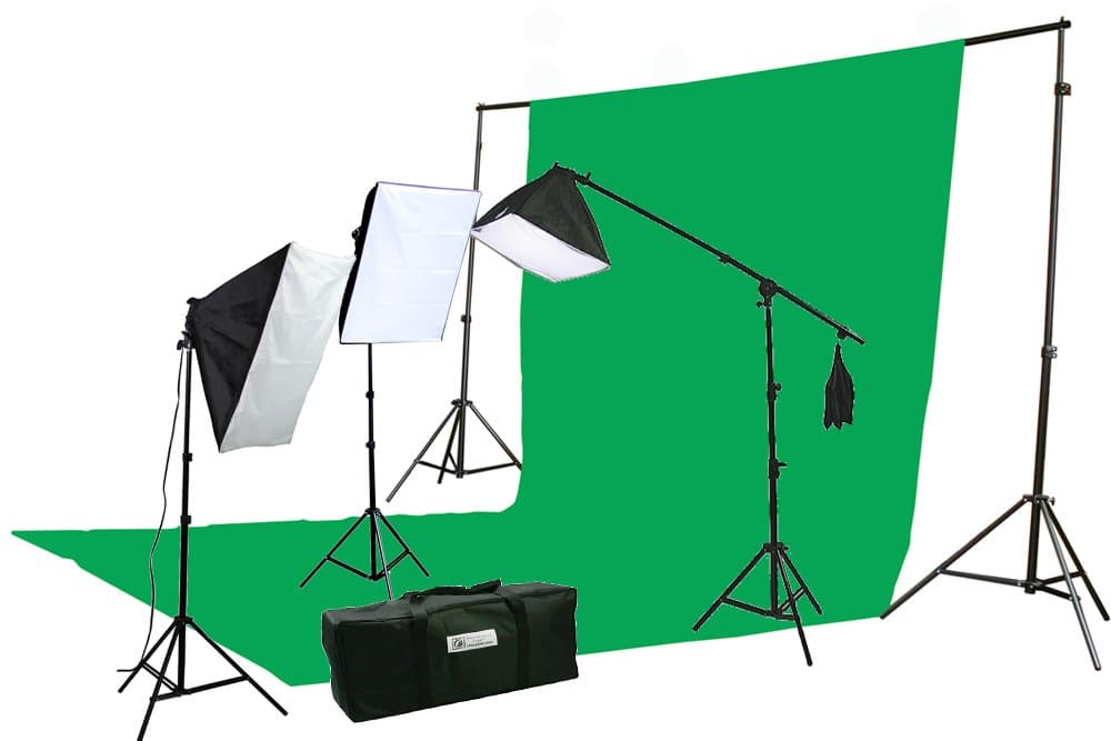 ePhoto 10 X 20 Large Chromakey Chroma KEY Green Screen Support Stands 3 Point Continuous Video Photography Lighting Kit H9004SB-1020G