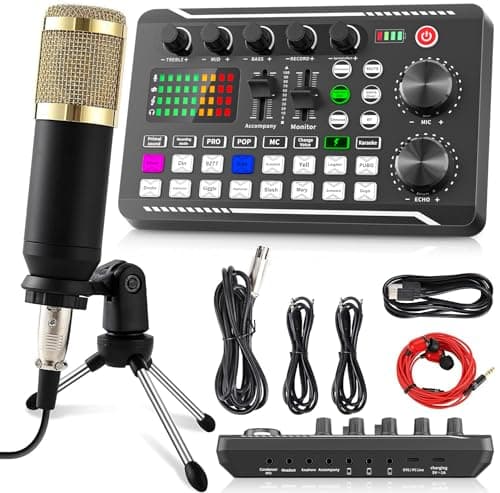 Facmogu F998 Podcast Equipment Bundle, Audio Interface & BM800 Condenser Microphone with Tripod Stand, Professional Recording Studio Package for Live Streaming, Broadcast, Recording, YouTube, TikTok