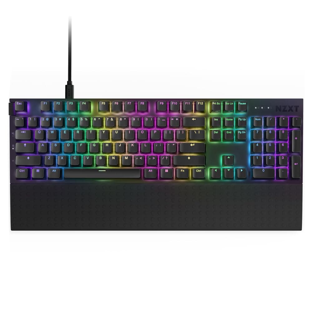 NZXT Function 2-2024 Full-Size Optical Gaming Keyboard | Illuminated RGB | 8K Polling Rate | Linear Optical Switches | Adjustable Actuation | Hot Swappable | Wrist Rest | Black USA (QWERTY)
