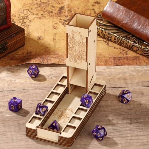 Wooden Dice Tower, Foldable DND Dice Rolling Tower with Tray, DND Fans Gift