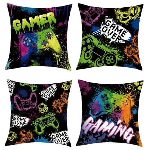 Joymaison 40x40 Pack of 4 Boy Game Controller Throw Pillow Cushion Covers