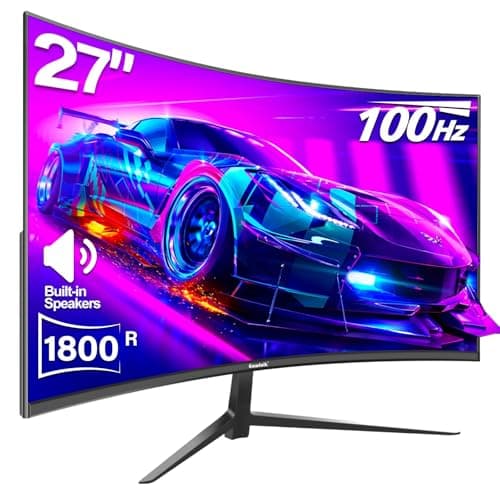 Gawfolk Curved Monitor 27 Inch 100Hz, PC Gaming Monitor with Speakers, AMD FreeSync Full HD 1080p 1800R Ultra-Thin Zero Frame Display ESA Compatible, Eye Care HDMI＆DP Prots for Home Office Business
