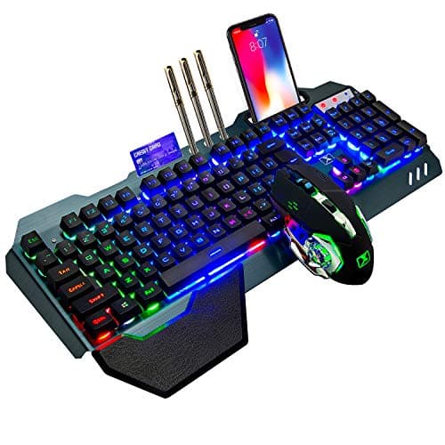 2.4 GHz Wireless Rechargeable Keyboard Mouse Combo Set 3800mAh Long Battery Life Unifying USB-Receiver Rainbow Backlit Gamer Keyboard 2400DPI 7 Colors Breathing Optical Mouse Mice for Laptop Pc Mac