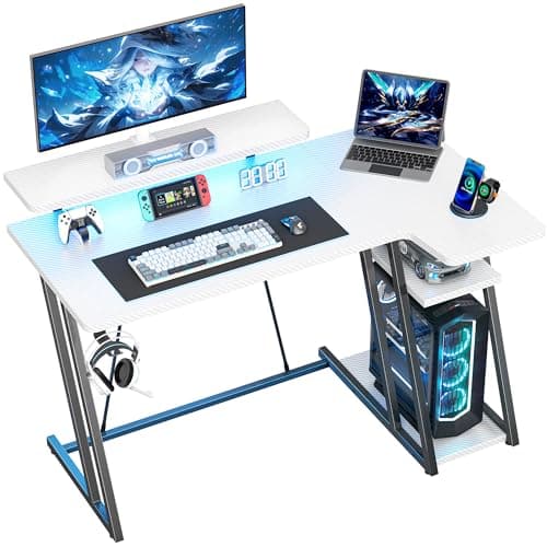 HOMIDEC 100cm L Shaped Gaming Desk, Computer Corner Desk with LED Lights