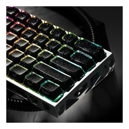 Hkfos XVX Black Jelly Keycaps with Glitter, Starry Keycaps ABS+PC MDA Profile 122-Key Side Printed Keycap Set Compatible with 61/63/68/84/87/100/104/108 ANSI Layout MX Switches Mechanical Keyboard