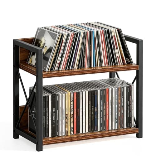 ZYQUES 2 Tier CD Holder, CD Racks Wooden 2 Tier CDs Storage Multifunctional Vinyl Record Storage DVD Stand DVD Shelf Holds Up to 50 CDs or DVDs for Home Office