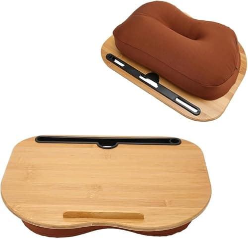 YANGHX Bamboo Lap Tray with Pillow Cushion,Portable Bamboo Lap Stand For Desk Wrist Rest for Writing, Reading, Working, Home Office Students Use Laptop Desk