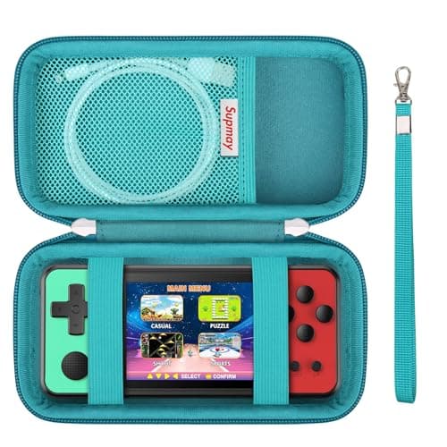 Supmay Carrying Case Compatible with ZHISHAN/Aojiao/KAVOYI/Beico 32 Bit Handheld Games for Kids, Portable Arcade Gaming Player Storage Holder Travel Bag with Mesh Pocket for Battery, USB Cable, Green