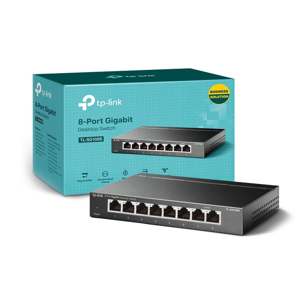 TP-Link TL-SG108S 8-Port Gigabit Network Switch, Metal Ethernet Switch | Power-Saving Ethernet Splitter, QoS & IGMP Snooping, Desktop & Wall-Mounting, Silent Operation, Plug & Play