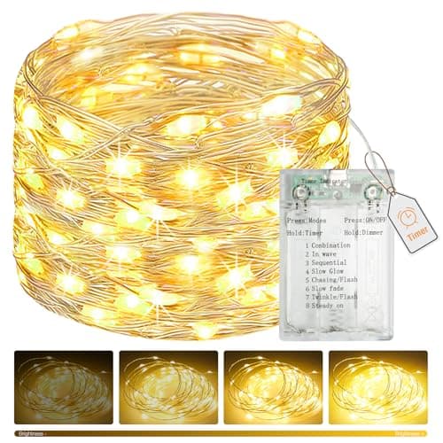 btfarm Fairy Lights Battery Operated Timer Dimmable, 5M 50LED USB Powered