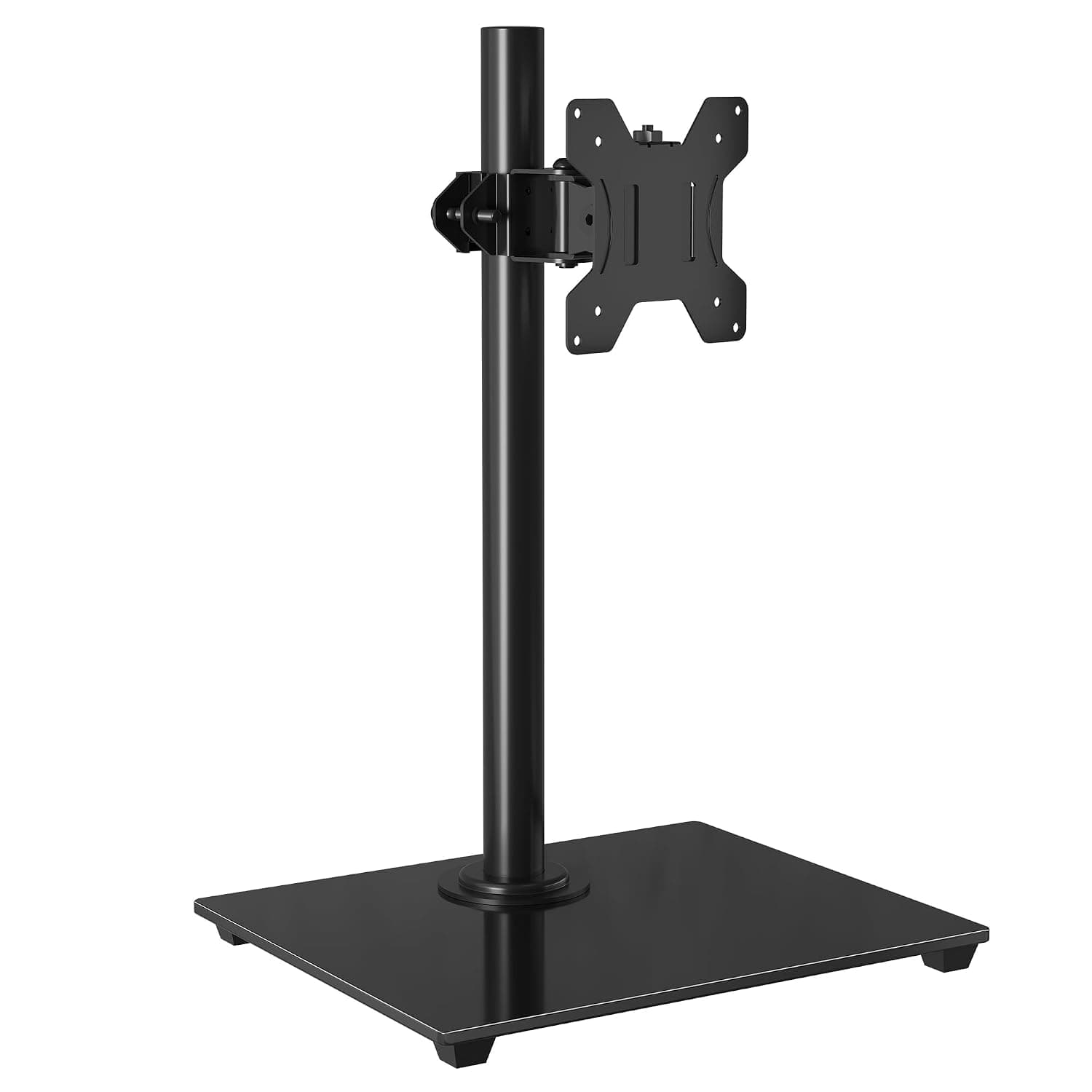 BONTEC Single Arm Monitor Stand for 13-32 Inch, Height Adjustable Monitor Mount, Tilt ±75°, Swivel ±80°, Rotate 360°, VESA 75x75/100x100, Holds Up to 10 KG, Freestanding with Tempered Glass Base | Tempered glass base without table hole; ±75° tilt, ±80° swivel and 360° rotatable