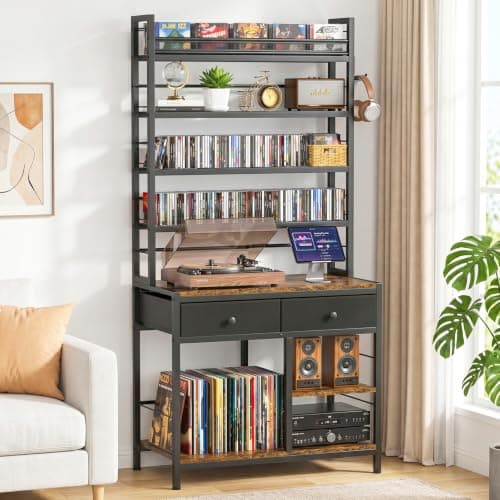 ikkle Large CD Storage Unit with Drawers, 8-Tier DVD & Record Storage Rack