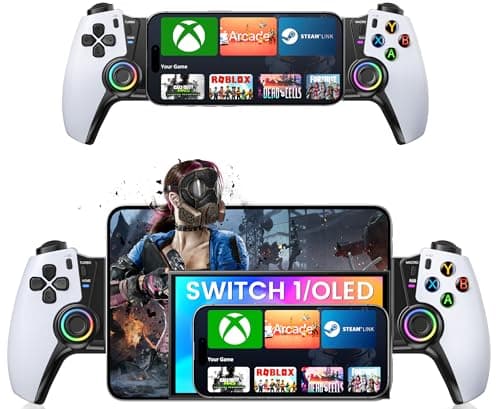 ALEEMTRY Bluetooth Mobile Gaming Controller for iPhone/Android/Tables,Wireless Gamepad for Xbox/Steam/GeForce Now/MFi Apple Arcade/Roblox,Phone Controller with Hall Effect Joystick/RGB