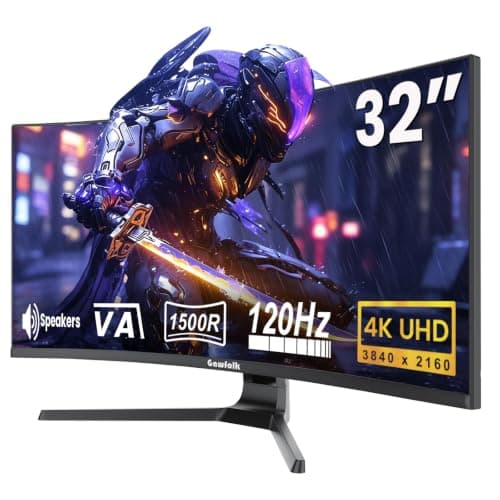 Gawfolk 32 Inch 4K Curved Gaming Monitor UHD 3840x2160 120Hz 1500R VA Computer Monitor with Built-in Speakers, FreeSync & G-Sync Compatible, 1ms,VESA Mountable, Flicker-Free Eye Care, HDMI DP, Black