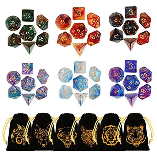 GWHOLE 42PCS DND Dice with Flannel Bags,Polyhedral Dice Set,6 x 7