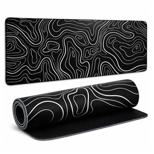 Large Gaming Mouse Pad 80x30cm, Extended XL Topographic Keyboard and Mouse Mat with Stitched Edges, Waterproof Desk Pad for Computer, Laptop, Non-Slip Rubber Base for Home, Office, Gamer 31.5''x11.8''