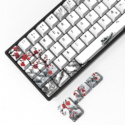 MOLGRIA Plum Blossoms Keycaps 80 Set, PBT Cherry Profile Deutsch Key Caps for 60/75 Percent Cherry MX Switch Mechanical Gaming Keyboard German ANSI/ISO Layout