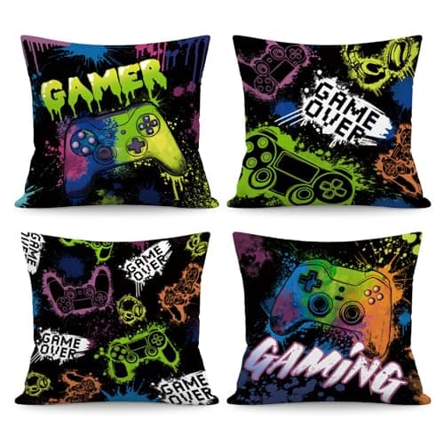NymphFable Soft Stylish Gaming Throw Pillow Covers 45x45 cm Set of 4